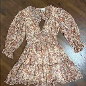 VENUS Long Sleeve Paisley Dress in Rust and Cream Sz 14